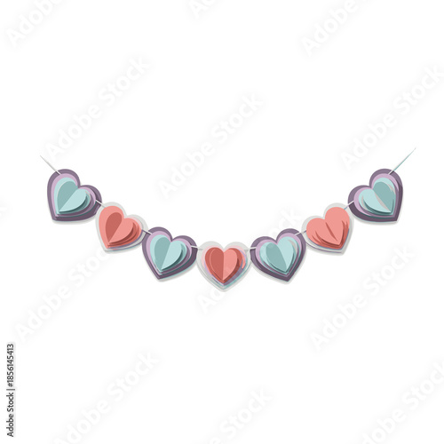 Colorful paper hearts garland for decoration in pastel tones  