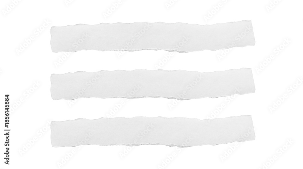 Fototapeta premium Three Blank Ripped White Paper Strips isolated PNG with Transparent Background