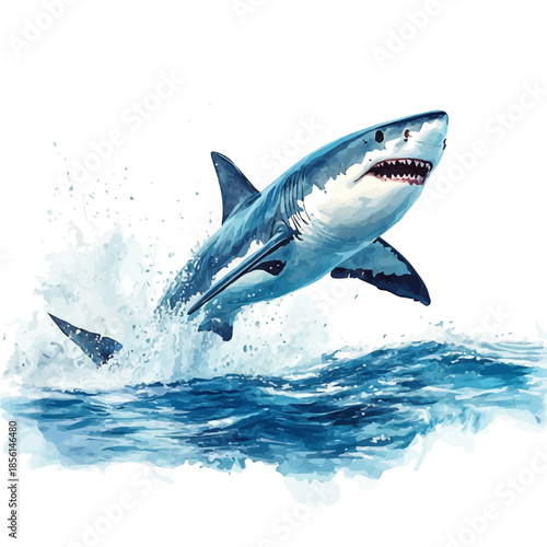 watercolor of Shark Breaching, vector, isolated on a white background.
