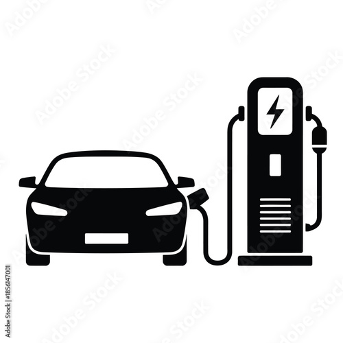 Electric Car Charging Station Vector Silhouette