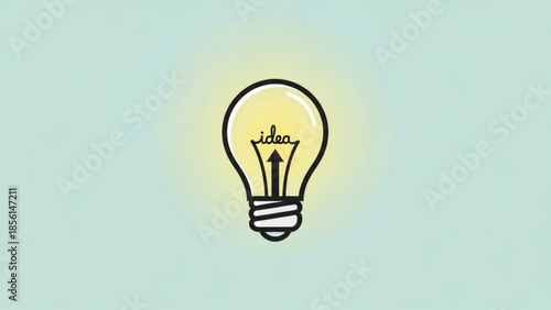 Idea Light Bulb Glowing Flat Design Illustration, Creativity Concept