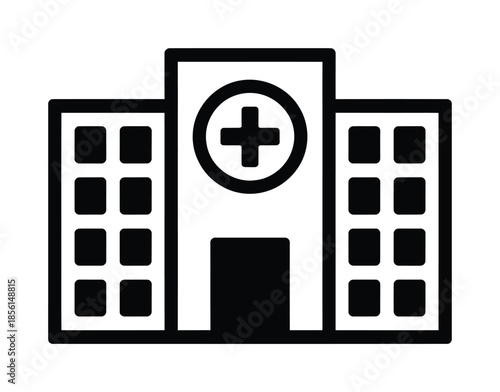 Hospital Building Vector Icon with Medical Cross for Healthcare Services