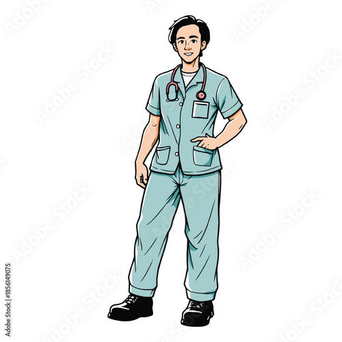 Male Doctor or Medical Staff Character with Stethoscope