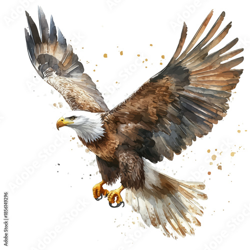 watercolor of Eagle Diving Swiftly, vector, isolated on a white background.