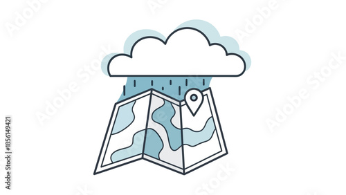 Iconic Representation of Weather-Related Travel Issues with a Map, Pin, and Raining Cloud for Navigation Challenges