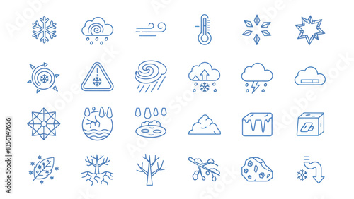 Winter Weather Outline Icons – Snow, Frost, Cold Climate Symbols