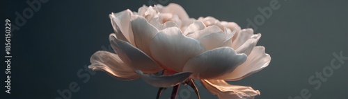A close-up of a delicate rose flower in full bloom, showcasing its soft petals and intricate details. The flower is gently lit, highlighting its beauty and grace