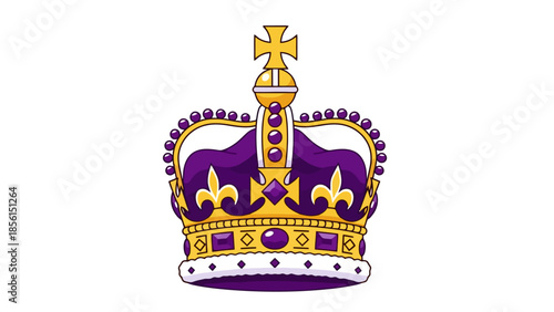 Royal Crown Illustration with Gemstones and Ornate Details on White Background