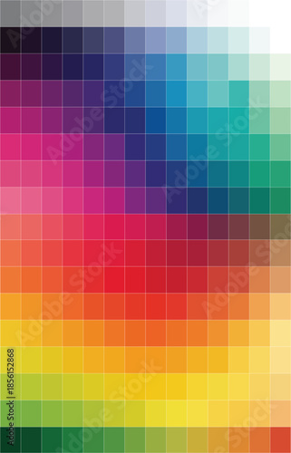A comprehensive digital color palette chart showing various shades and gradients for design work