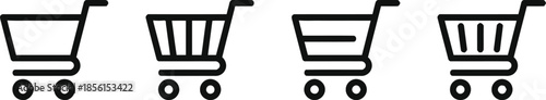 Shopping Cart Icon Collection with Various Designs in Black Color Vector Illustration Isolated on Transparent Background Suitable for Commerce Promotion