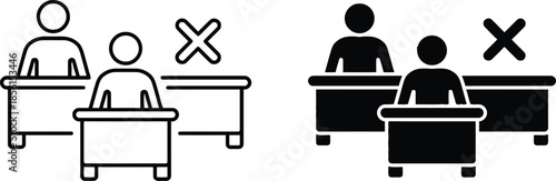 Social Distancing Line Icon on Transparent Background People Vector Illustration with Clipping Mask Exactly 200 Characters