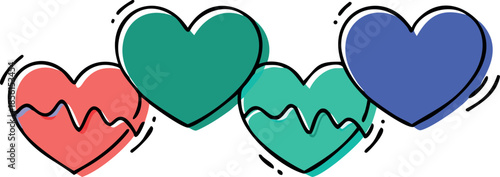 A delicate set of four calligraphy inspired heart illustrations with flowing scripts and graceful curves for wedding and event stationery.