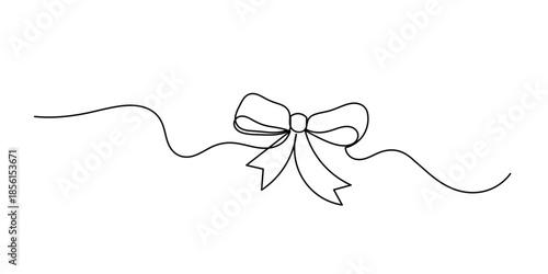 Gift bow-knot black linear design isolated on white background, One continuous line drawing of gift ribbon red bow. Decorative ribbon bow in continuous line art drawing style.