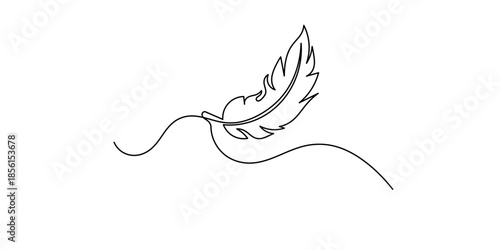 Continuous Line Drawing of Feather Icon. Hand Drawn Symbol Vector Illustration. Bird feather continuous one line drawing of bird feather icon Isolated on white background vector illustration.