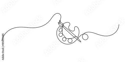 paint brush palette board continuous one line drawing, Color Palette Line Icon Editable Stroke, Modern art education icon concepts thin line style.