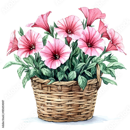 A Lychnis Flower Basket, watercolor illustration vector, isolated on a white background.
