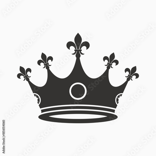 Elegant royal crown in dark silhouette on a white background