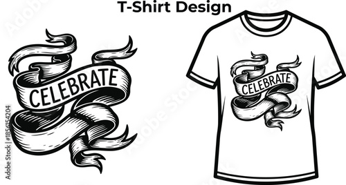 T-shirt design of Celebrate typography with champagne toast hands for party logo, holiday event drink badge, alcohol fun emblem and isolated on transparent social graphic illustration