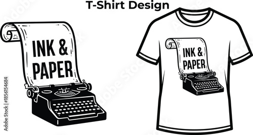 T-shirt design of Ink and paper typography with scroll for history logo design, vintage writing badge, antique document emblem and isolated on transparent education graphic illustration