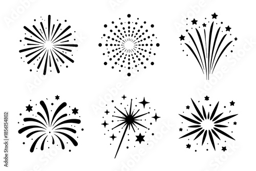 Abstract firework designs in black and white for celebrations