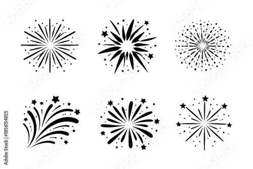 Black and white festive burst with fireworks and sparklers in minimalist style