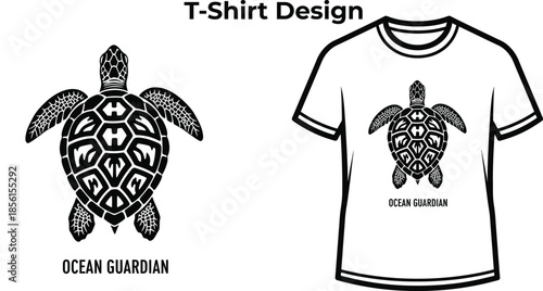 T-shirt design of Ocean guardian typography with sea turtle for nature logo design, marine wildlife animal badge, aquatic life emblem and isolated on transparent water graphic illustration
