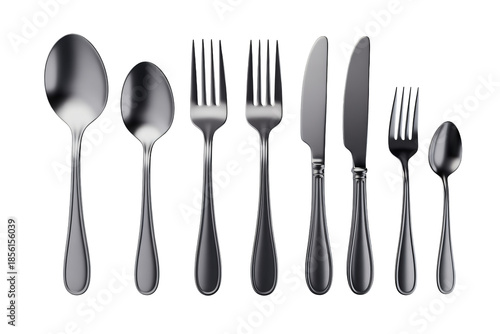 Stainless Steel Cutlery Set in Modern Minimalist Style with Bright Lighting on White Background for Table Setting
