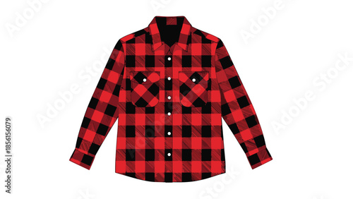 Classic red and black plaid flannel shirt with long sleeves, button-down front, and two chest pockets, perfect for casual wear.