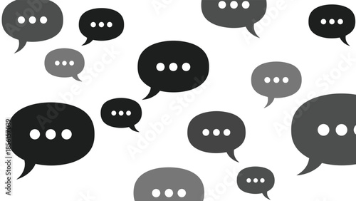 Repeating pattern of various dark grey speech bubbles with ellipses, creating a background symbolizing widespread communication and numerous messages.