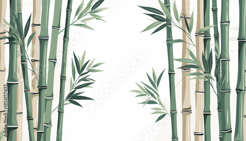 A serene and natural illustration of black silhouette bamboo stalks and leaves against a clean white background, showcasing the beauty of nature's simple composition.