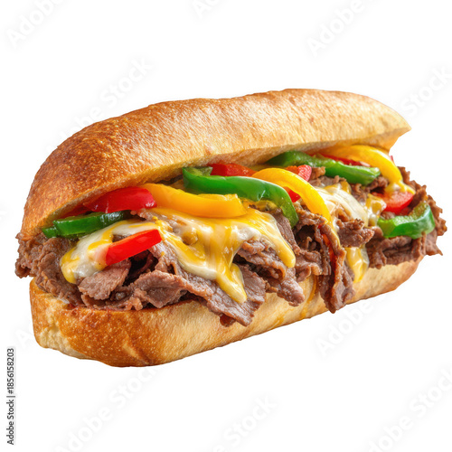 Delicious philly cheesesteak sandwich isolated on transparent background