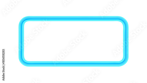 Abstract glowing neon blue rectangular frame with rounded corners on a white background