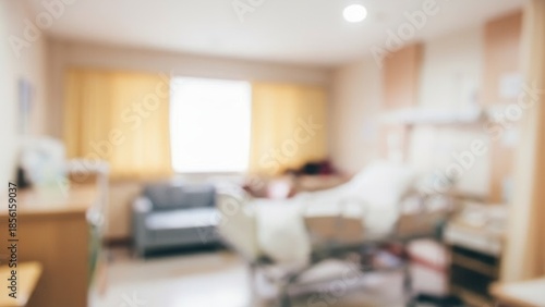 Abstract hospital room interior with bed blur background
