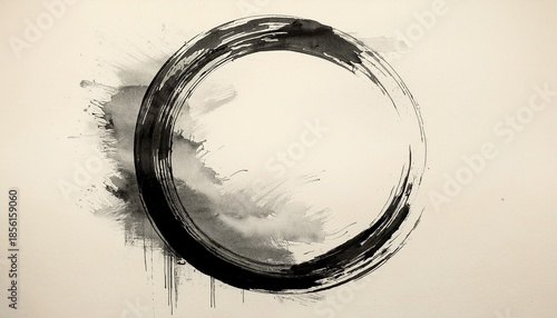 enso circle sketch hand drawn black ink brushstroke with grunge texture m stock