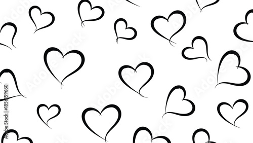 Hand drawn heart shapes in black on white background