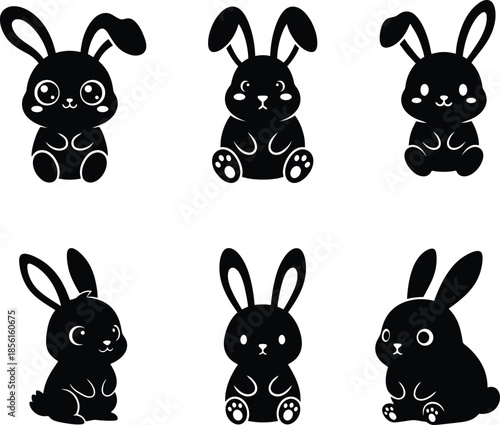 Nursery Bunny Clipart - 6 Plush-style Rabbit Outlines, EPS JPEG PNG