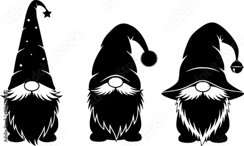 Three christmas gnomes with different hats isolated on white background for decoration
