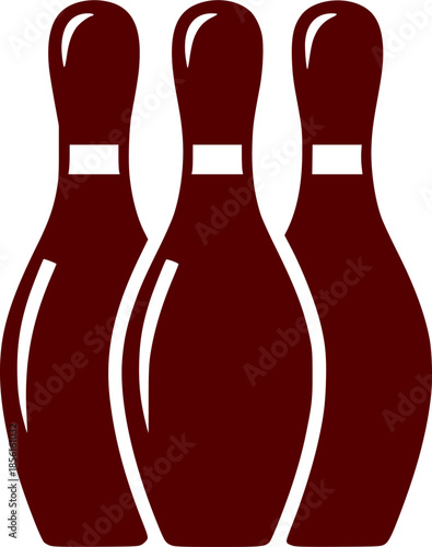 a simple black and white illustration depicting three bowling pins standing upright showcasing a classic sports icon with minimalist design elements
