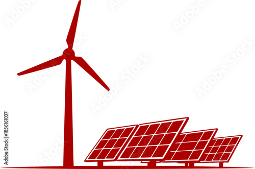 a minimalist depiction showcases a single wind turbine alongside a row of solar panels symbolizing sustainable energy and clean power generation
