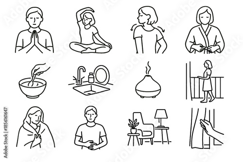 Breath folded room standing vector tie soft icon mindful morning icons peaceful