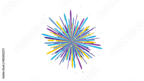 Vibrant Abstract Explosion or Fireworks Graphic in Multiple Colors, Isolated White Background