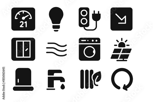 Power efficiency icon tap energy shading icons set equal space white insulated