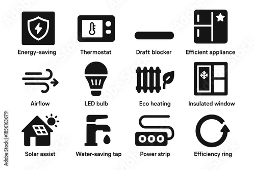 Efficient icons energy ui vector tile black strip efficiency eco icon consistent