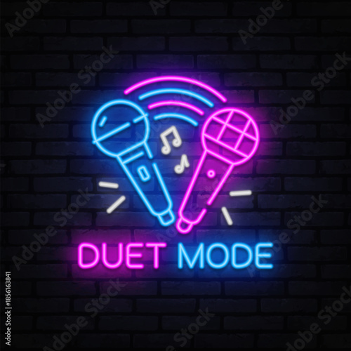 Karaoke Two neon microphones with music notes symbolize a duet filled with harmony and rhythm.