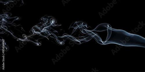 Smooth incense smoke swirls in a curved wave pattern with light and motion against a solid black background