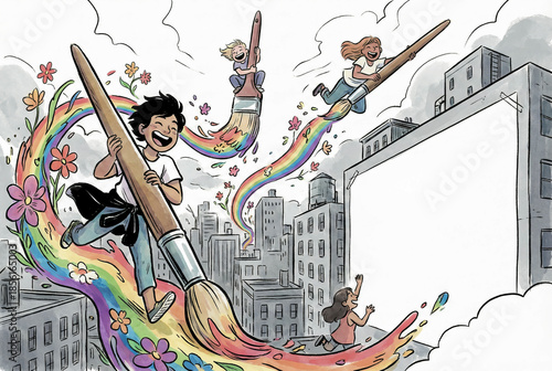 Children painting city bringing imagination, color, and joy
