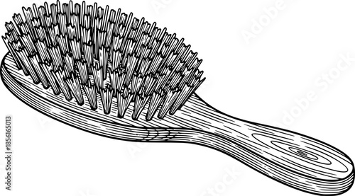 Elegant woodcut illustration of a classic hairbrush with wooden
