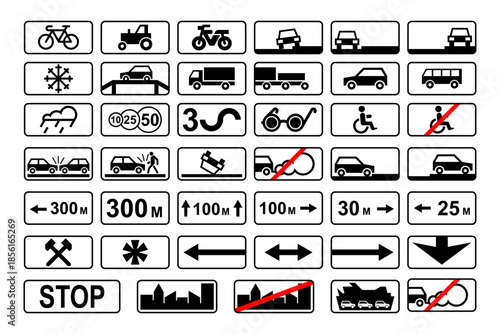 Road signs. International road signs set isolated on white background. Traffic signs. Vector illustration