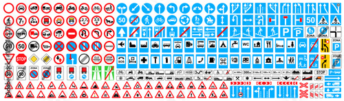 Road signs. International road signs set isolated on white background. Traffic signs. Vector illustration