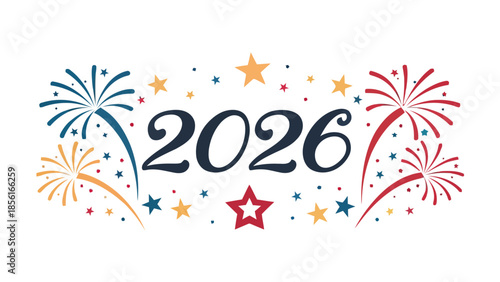 Elegant 2026 Minimalist Silhouette Typography with Star Accents for Modern New Year Celebration, Vector Art